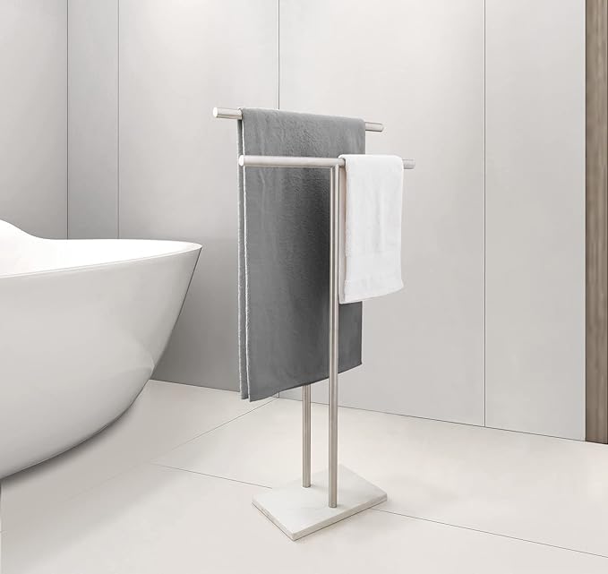 40 Inch Standing Towel Rack Double-T Shape Tall Bath Towel Sheet Holder - Image 3