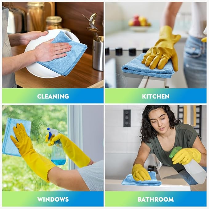 HOMEXCEL Blue Microfiber Cleaning Cloth 6 Pack 12.5 x 12.5 inch Microfiber - Image 6