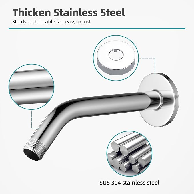 Cobbe Shower Arm with Flange and Teflon Tape, 6-Inches Wall Mounted Shower Pipe - Image 4