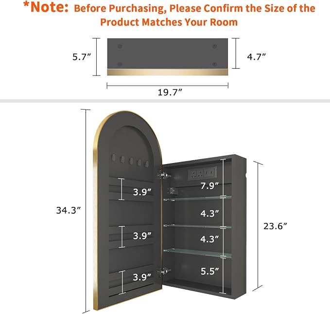 FKWin Bathroom Mirror with Storage and Power Outlet, not Recessed, Ample Vanity - Image 2