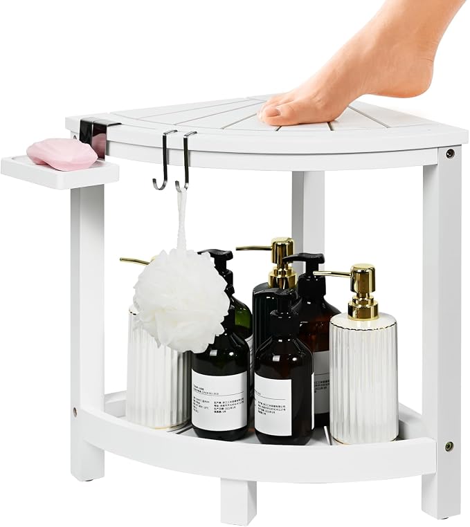 Ollieroo 2-Tier Bamboo Corner Shower Stool by Ollieroo