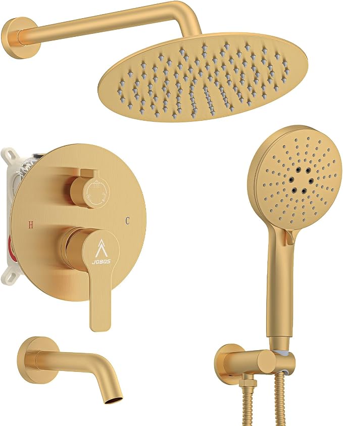 3 Functions Shower System，Modern Three-Setting 10-Inch Round Rain Shower Head by JQBQS