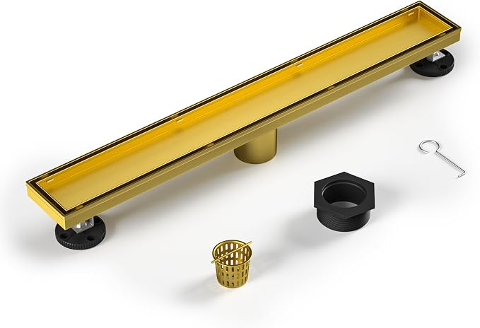 Linear Shower Drain 18", Brushed Gold Floor Drain by Bernkot