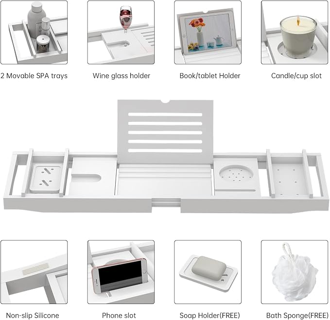 Zhuoyue Bamboo Bathtub Tray, Expandable Premium Bath Tray - Image 3