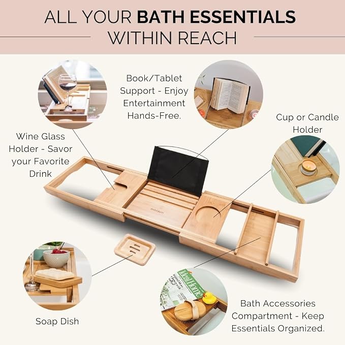 Bamboo Bathtub Tray Caddy Expandable - Image 2