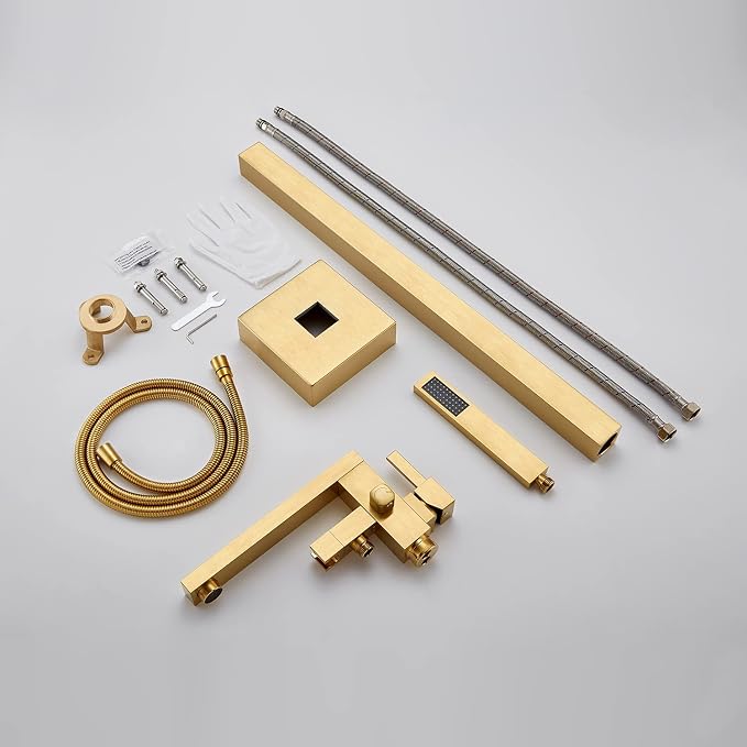 Freestanding Bathtub Faucet Tub Filler Brushed Gold Floor Mount Bathroom - Image 7
