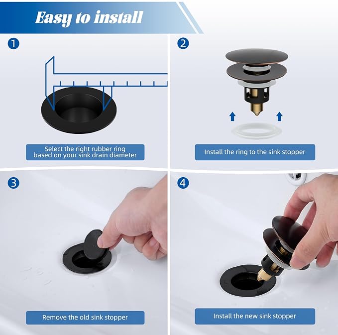 Hibbent All Metal 2 in 1 Bathroom Sink Stopper, Universal Pop Up Drain Strainer - Image 6