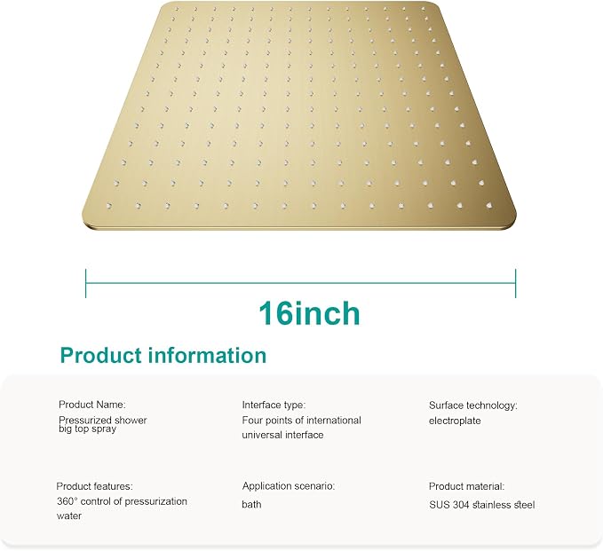 Square Rain Shower Head, High Flow Stainless Steel, Work - Image 2
