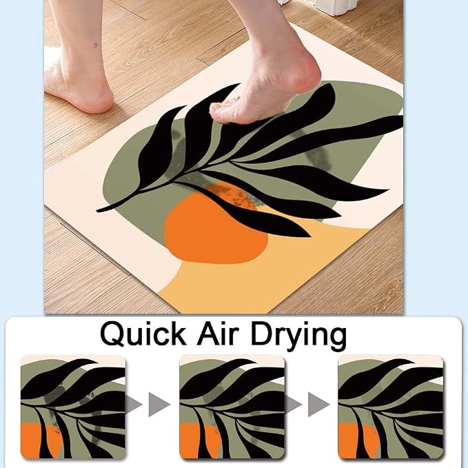 Bath Mat Rug, Boho Botanical Leaves Non Slip Quick Dry Super Absorbent Thin - Image 4
