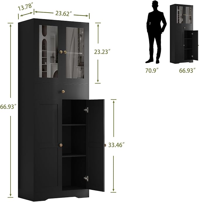 Space-Saving 67 Inch Bathroom Linen Cabinet, Freestanding Tall Storage Tower - Image 2