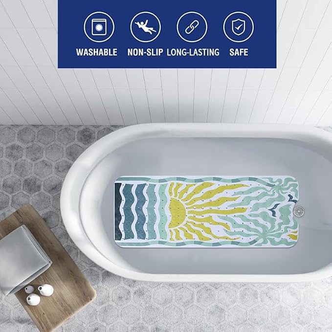 Non Slip Bathtub Mat for Kids Extra Long Anti Slip Bath Mat for Tub Abstract - Image 2