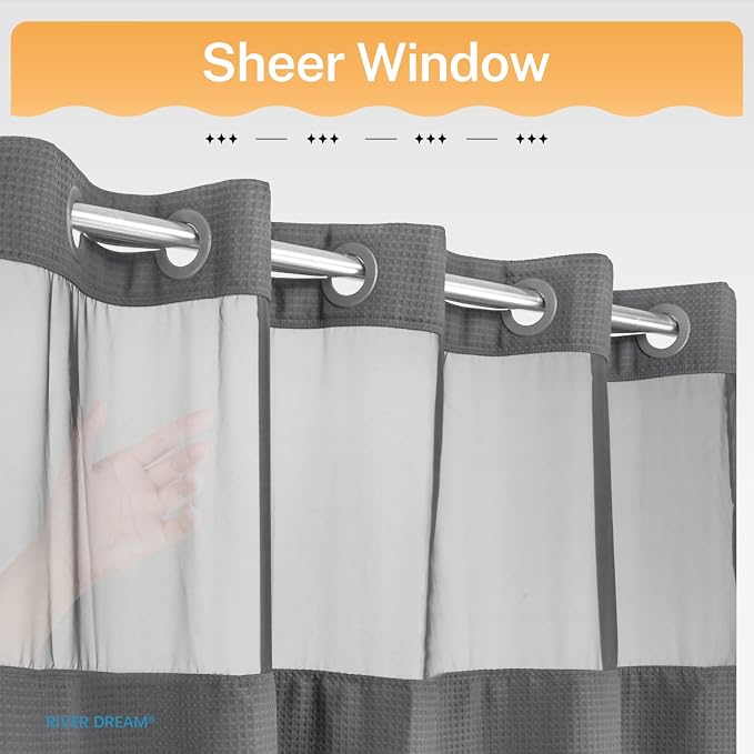 River Dream Heavyweight Grey No Hooks Required Dotted Waffle Weave Shower - Image 3
