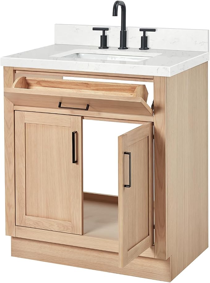 ARIEL Hepburn 30" Inch Oak Single Bathroom Vanity - Image 6