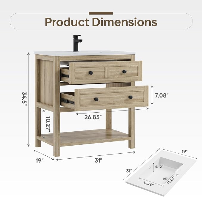 30 "Bathroom Vanity with Sink, Modern Bathroom Single Sink Vanity, Bathroom - Image 2