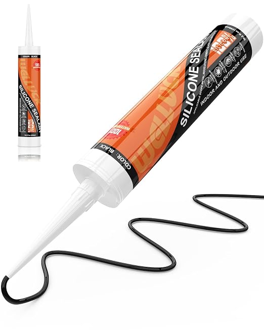 WELLUCK Black Silicone Caulk, 100% Waterproof Silicone Sealant Adhesive Caulking by WELLUCK