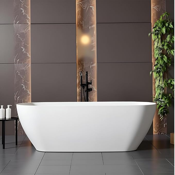 59'' Freestanding Bathtub Resin Stone Deep Soaking Tubs Solid Surface Matte Tub by MEDUNJESS