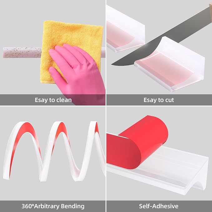 98Inch Collapsible Shower Threshold Water Dam Barrier, Self Adhesive Silicone - Image 3