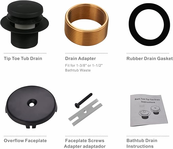 Tub Drain Black Tip Toe Bathtub Drain Conversion Kit Assembly, Replacement Bath - Image 6