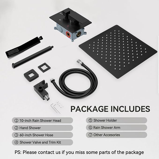 Shower Faucet Set Matte Black Shower System, Starbath 10" Rain Shower Head and - Image 7