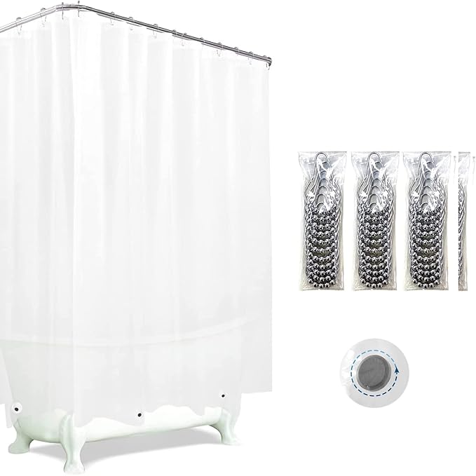 Clawfoot Tub Shower Curtain Warp Around, 180x70 Inches Clear Shower Curtain by De-Mediocre