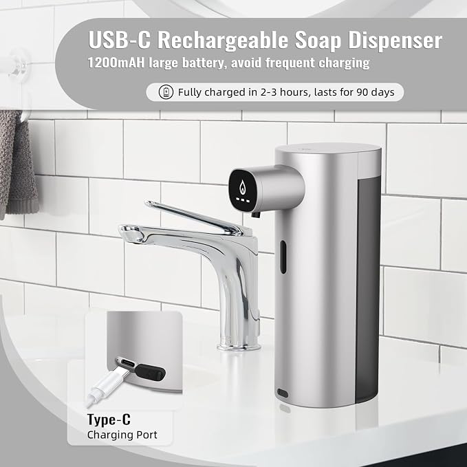 Automatic Liquid Soap Dispenser Touchless, USB Rechargeable Smart Hand Soap - Image 7