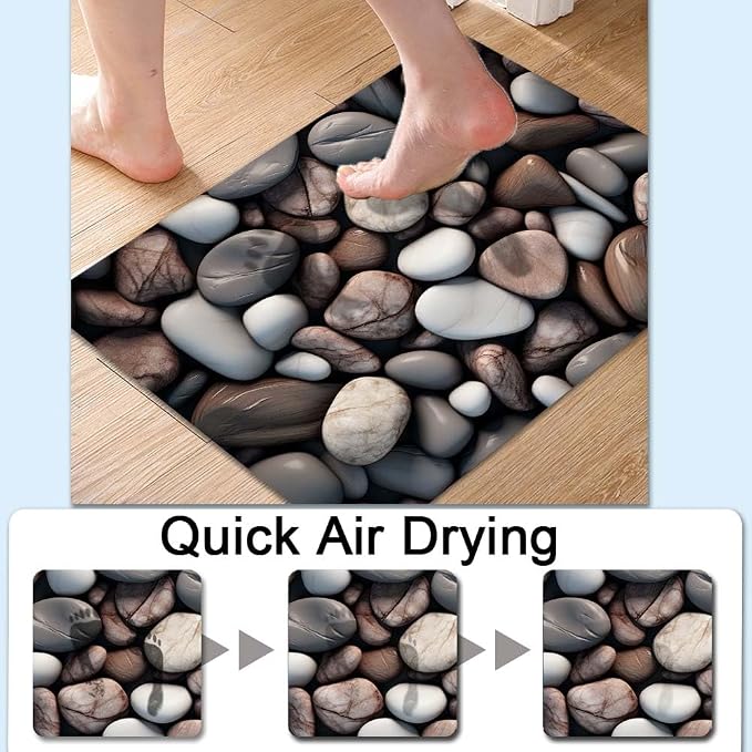 Bath Mat Rug, Rounded River Stones Non Slip Quick Dry Super Absorbent Thin - Image 4