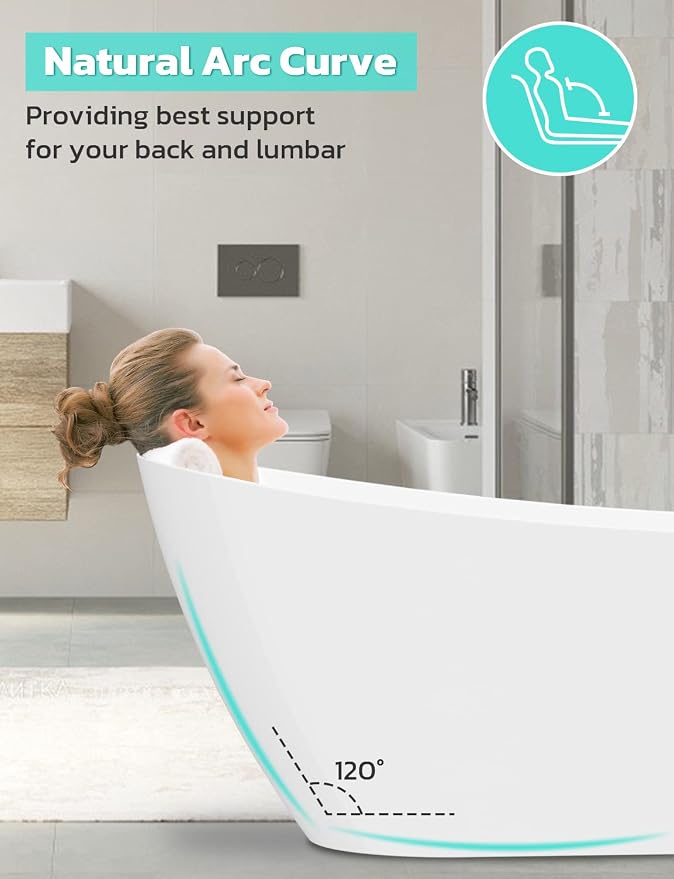 55 Inch Acrylic Freestanding Bathtub, Glossy White Contemporary Soaking Tub - Image 2