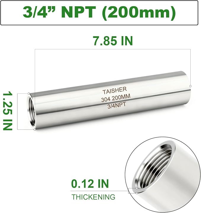 TAISHER 2PCS Stainless Steel Pipe Fittings, 3/4" NPT Female x 3/4" NPT Female - Image 2