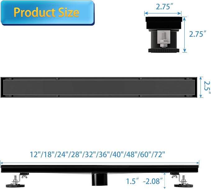 Linear Shower Drain, 28 inch Black Drain - Image 7