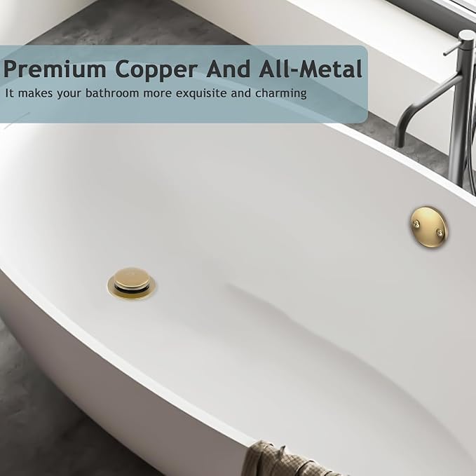 Tip-Toe Bathtub Drain Kit with Two-Hole Overflow Plate, Universal Fine/Coarse - Image 2