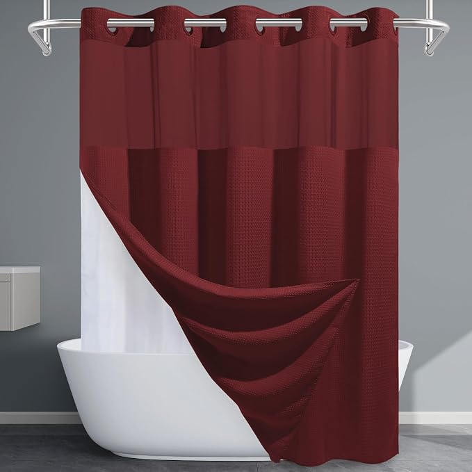 Burgundy No Hook Shower Curtain by EUTXL