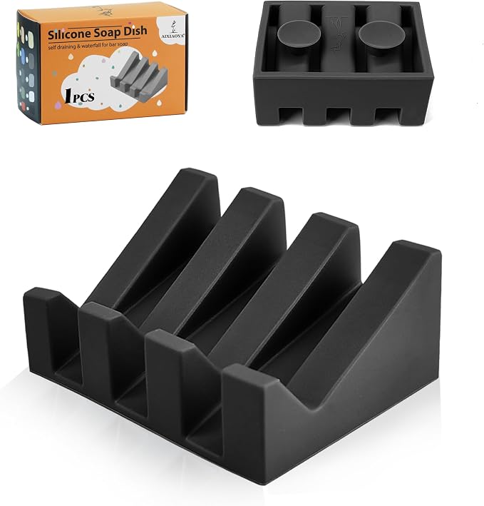 Silicone Soap Dish with Drain, Upgrade Double Suction Cups at The Bottom by AIXIAOYA