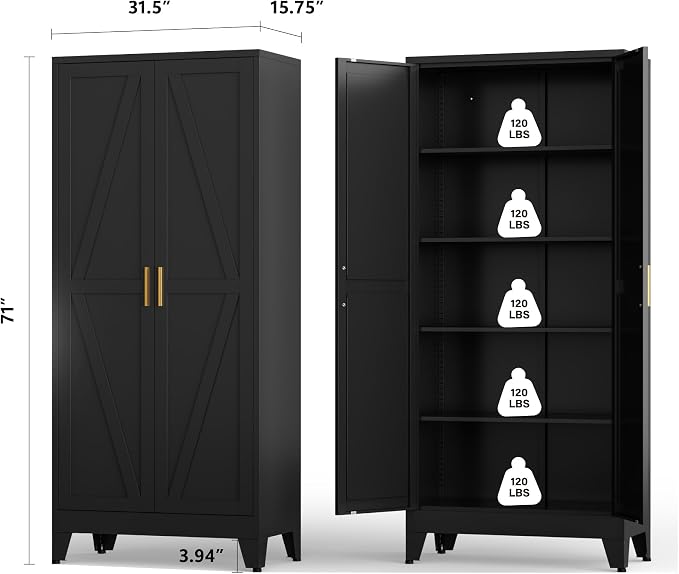 Metal Kitchen Pantry Cabinet, Rustic Freestanding Cupboard - Image 2