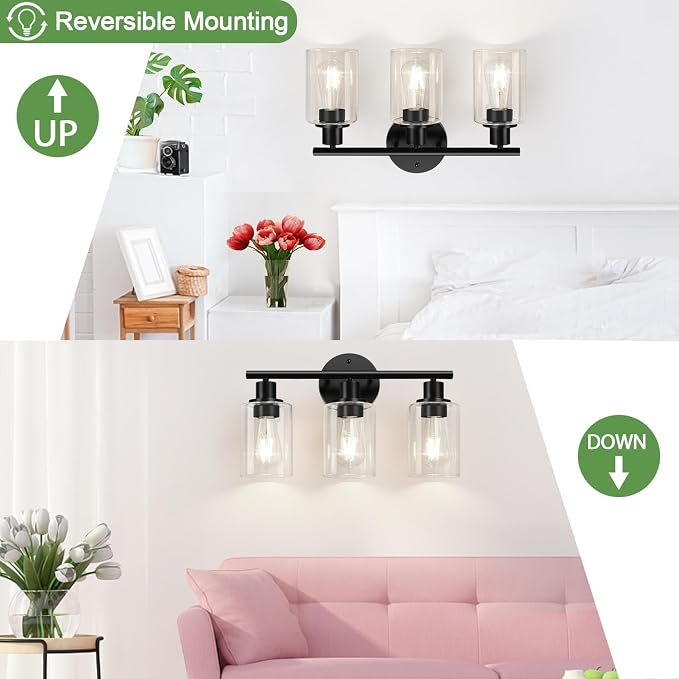 3-Light Bathroom Light Fixtures, 17.23" Black Modern Vanity Lights - Image 8