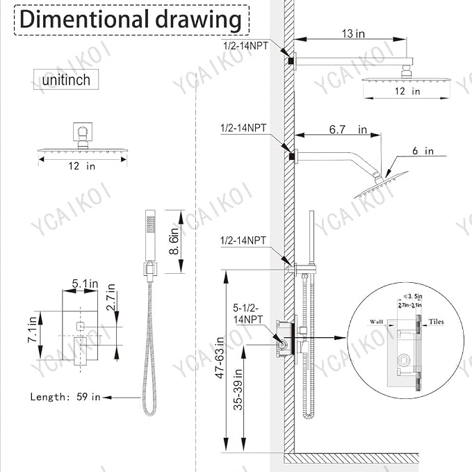 Shower Faucet Set Polished Chrome Shower System, Knob Switch Diverter Shower - Image 7