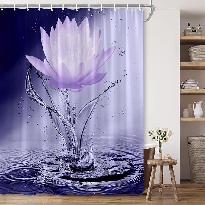 Lotus Shower Curtain Black White Violet Flower Elegant Blooming Floral by showercurtain
