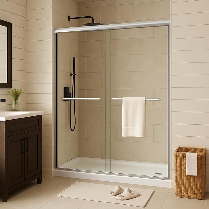 50-60" Adjustable Width x 72" Height Sliding Shower Door, Aluminum Alloy Frame by IDEALHOUSE