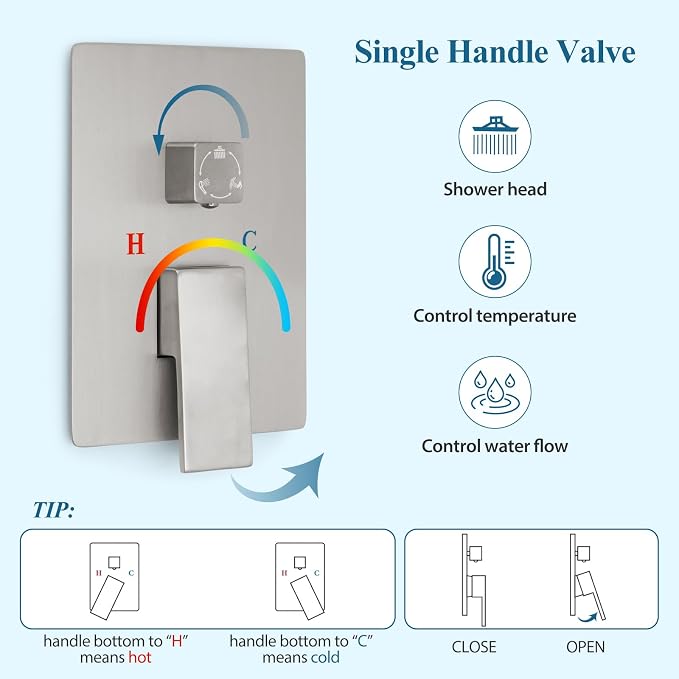 12 inch Square Shower Head and Handheld Set, Gasecoet Shower System - Image 5
