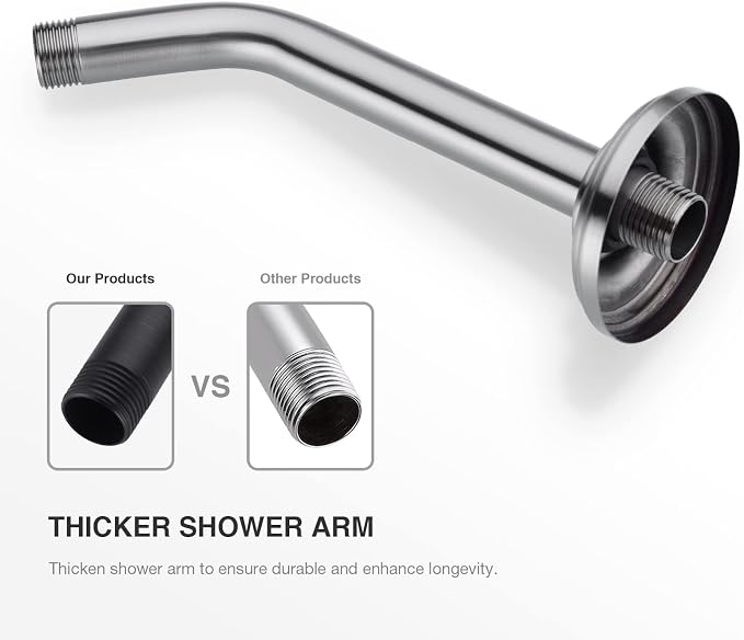 9 Inch Angled Shower Arm Brushed Nickel, Curved Shower Head Pipe - Image 6