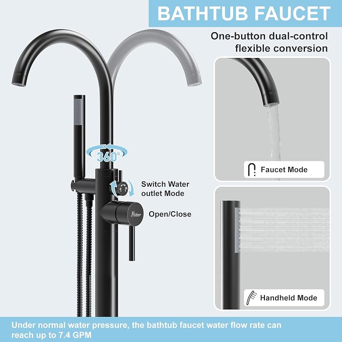 Freestanding Bathtub Faucet, Floor Mount Bathtub Faucet - Image 3