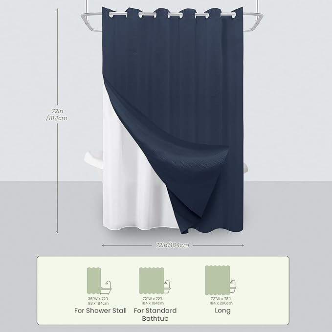 Inhousolu No Hook Waffle Weave Shower Curtain - Image 7