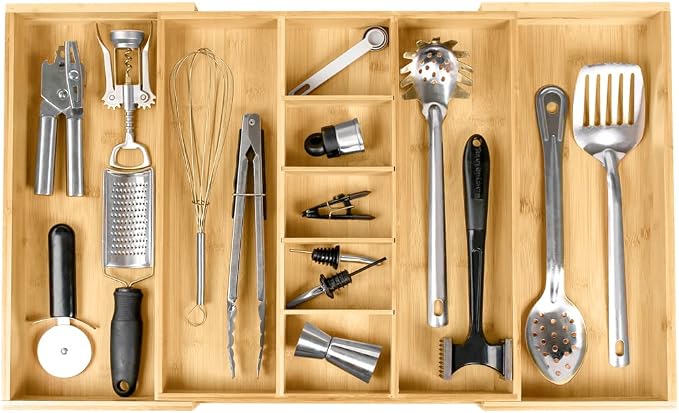 KitchenEdge Adjustable Bamboo Kitchen Drawer Organizer by KitchenEdge