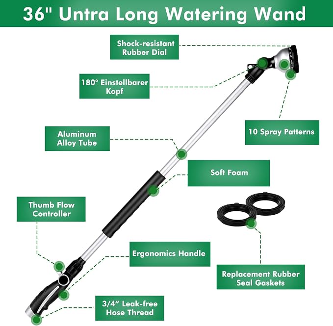 RESTMO 36” Long Watering Wand, Metal Garden Hose Wand - Image 2