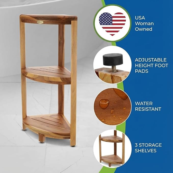 EcoDecors SnazzyCorner Natural Teak Corner Shower 3 Tier Shelf – Bathroom - Image 2