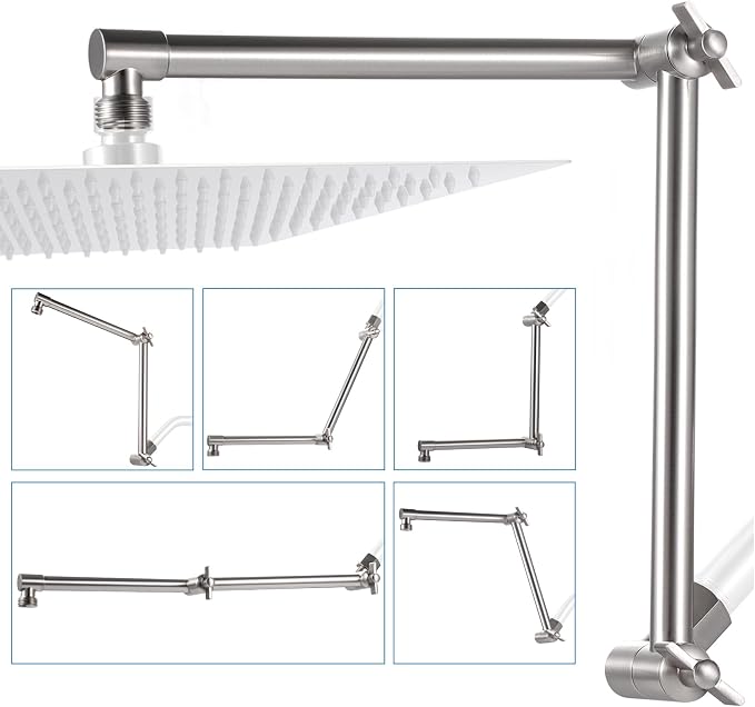 G-Promise 16 Inch Shower Head Extension Arm, Solid Brass Height & Angle by G-Promise