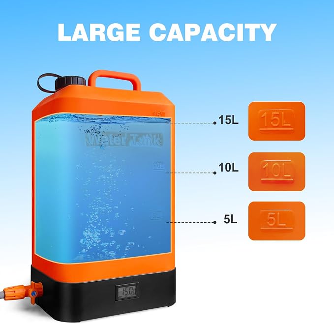 B. TAWD 4.5 Gallon Silicone Water Tank, Portable Camping Shower, USB Battery - Image 8
