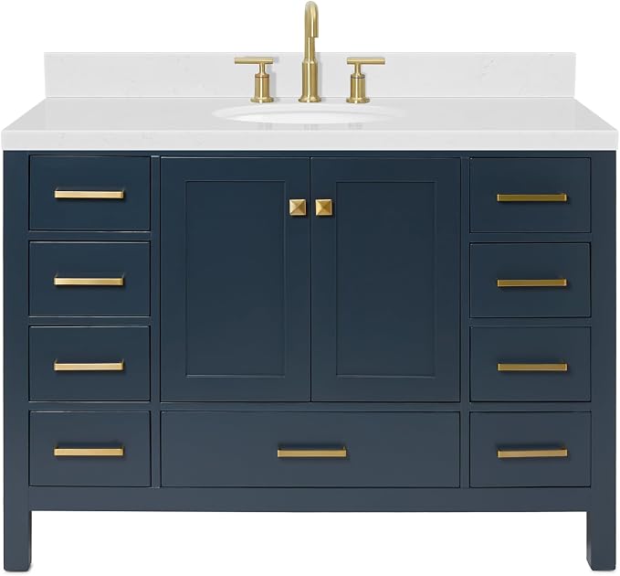 ARIEL Cambridge 48" Midnight Blue Bathroom Vanity, 1.5" Edge Carrara White by Ariel