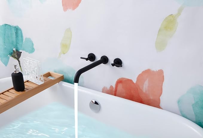 Wall Mount Tub Filler, Two Handle Bathtub Faucet, Extra Long Spout Reach - Image 2