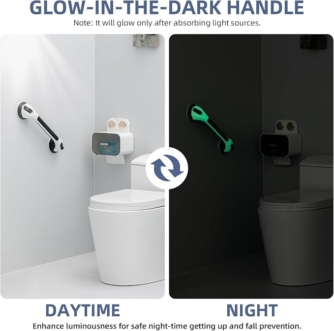 Grab Bars for Bathtubs and Showers Glow in The Dark, 17 inch Suction Grab Bar - Image 3