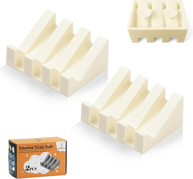Silicone Soap Dish with Drain, Upgrade Double Suction Cups at The Bottom by AIXIAOYA